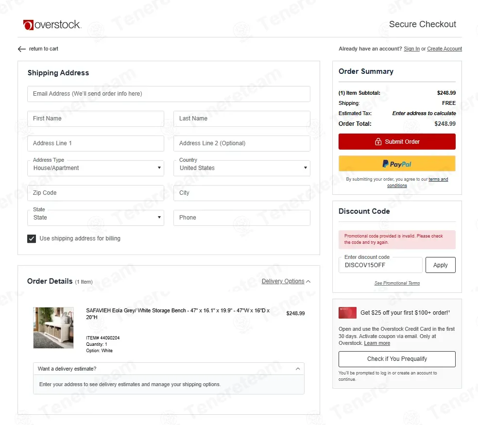 Overstock coupon code: 15% off with DISCOV15OFF. Tested and valid as 2 months ago.