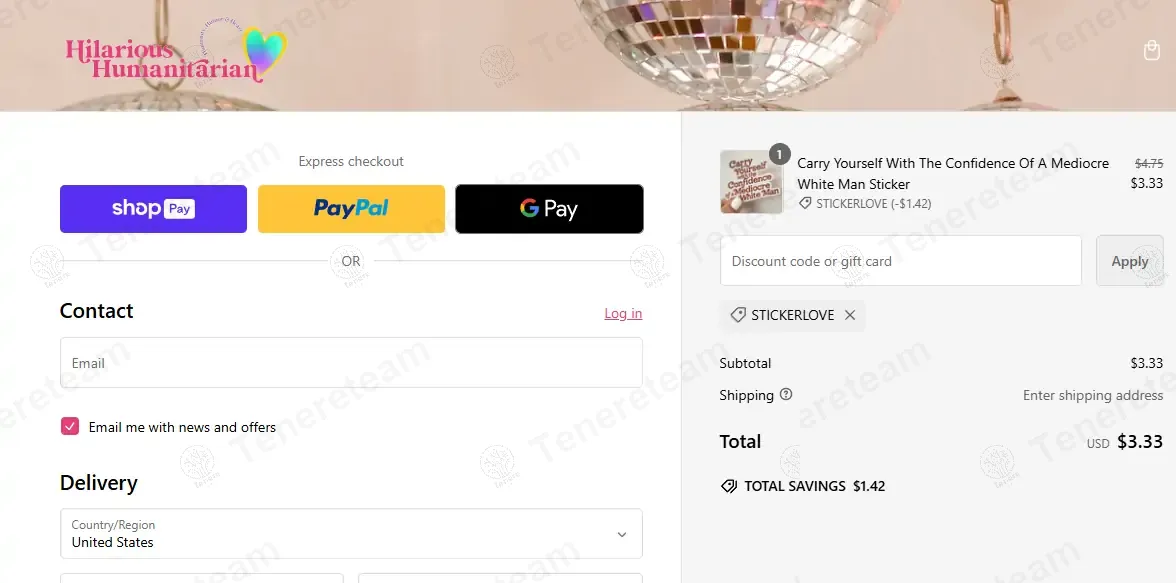 Hilarious Humanitarian coupon code: 30% off with STICKERLOVE. Tested and valid as 1 year ago.