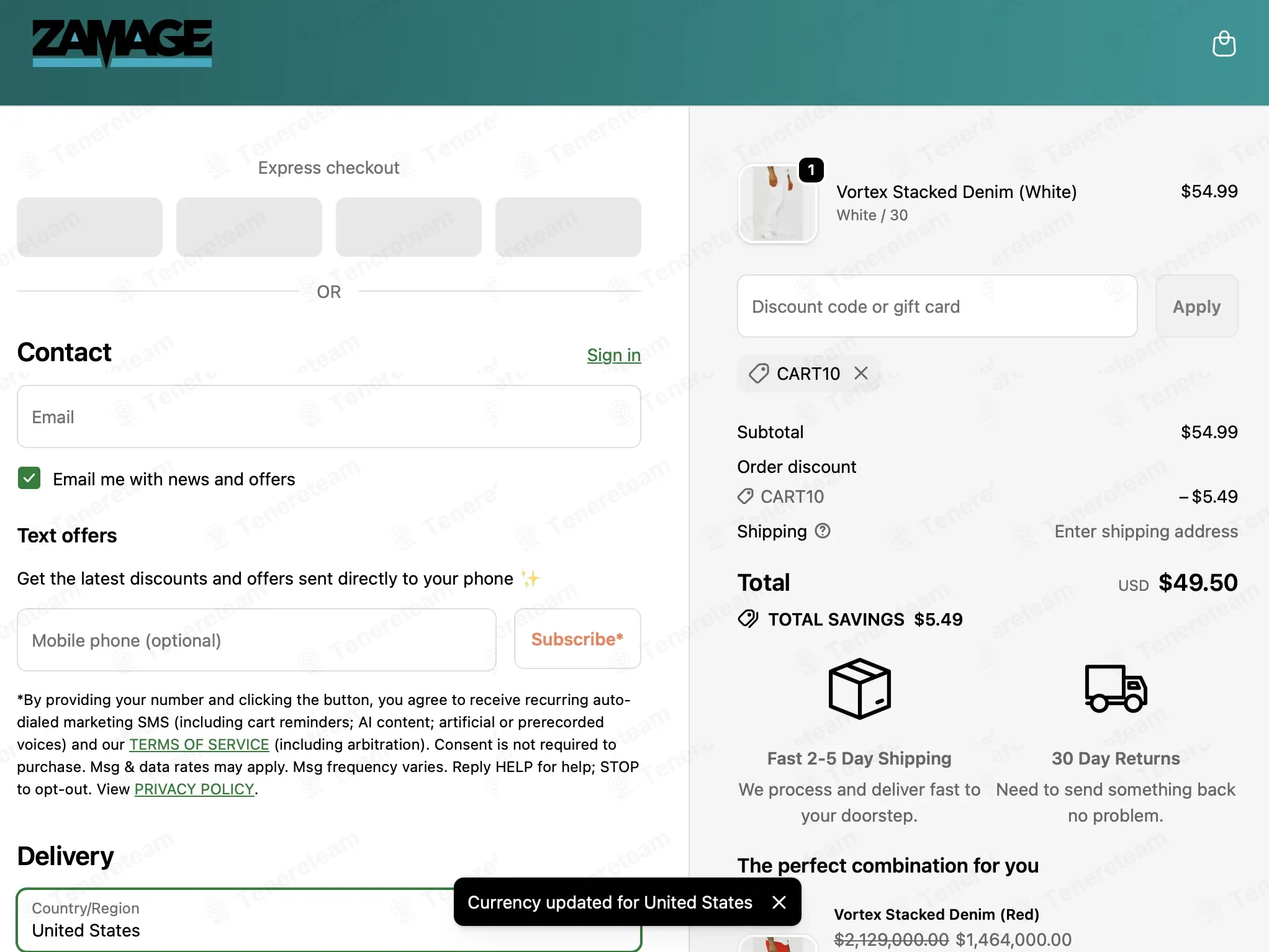 Zamage coupon code: 10% off with CART10. Tested and valid as 3 months ago.