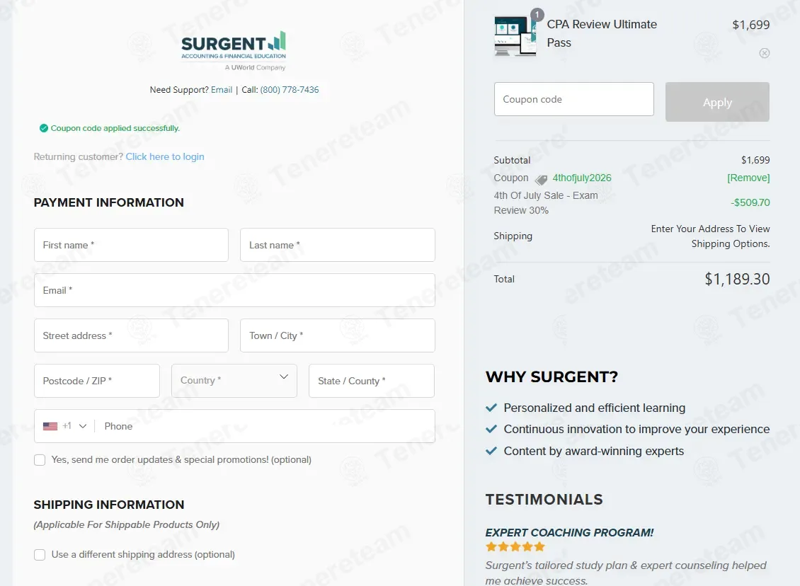 Surgent coupon code re-checked and confirmed working at checkout