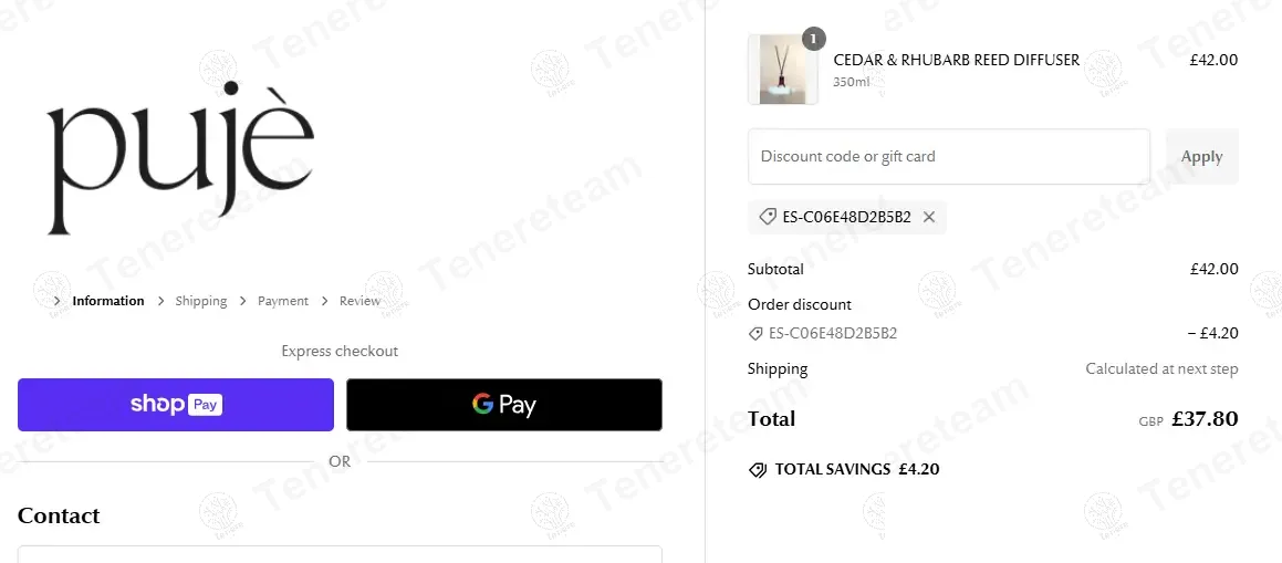 Puje Home coupon code: 10% off with ES-C06E48D2B5B2. Tested and valid as 1 year ago.