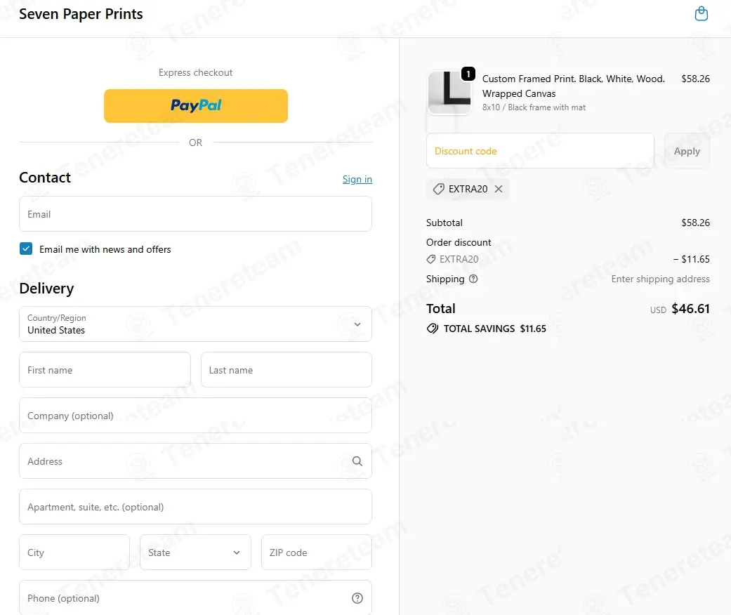 Seven Paper Prints apply coupon code