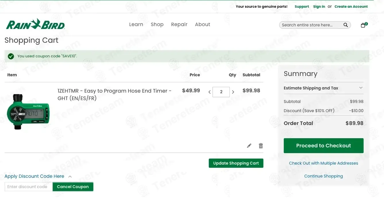 Rain Bird coupon code: 10% off with SAVE10. Tested and valid as 1 month ago.