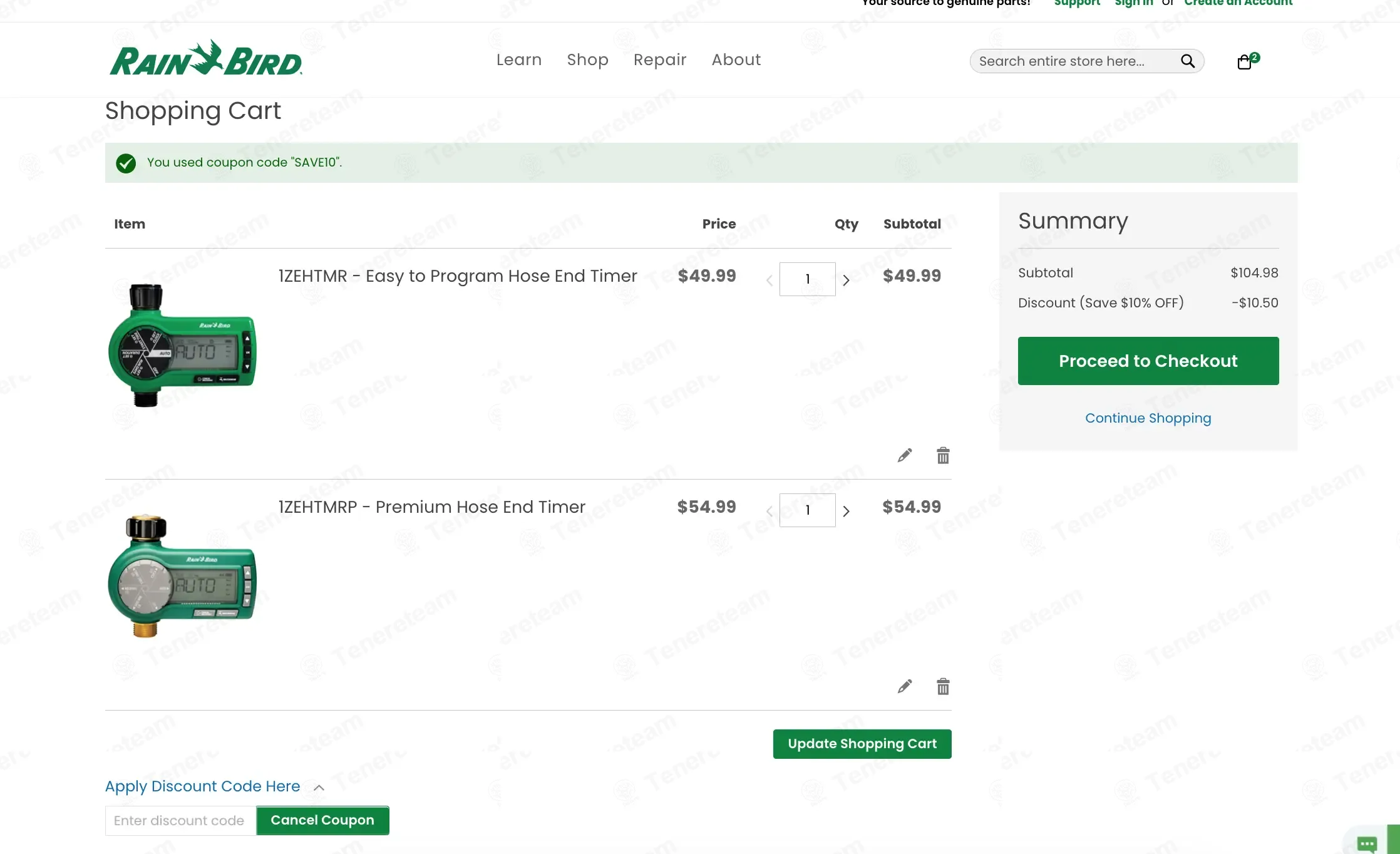 Rain Bird coupon code: 10% off with SAVE10. Tested and valid as 1 month ago.