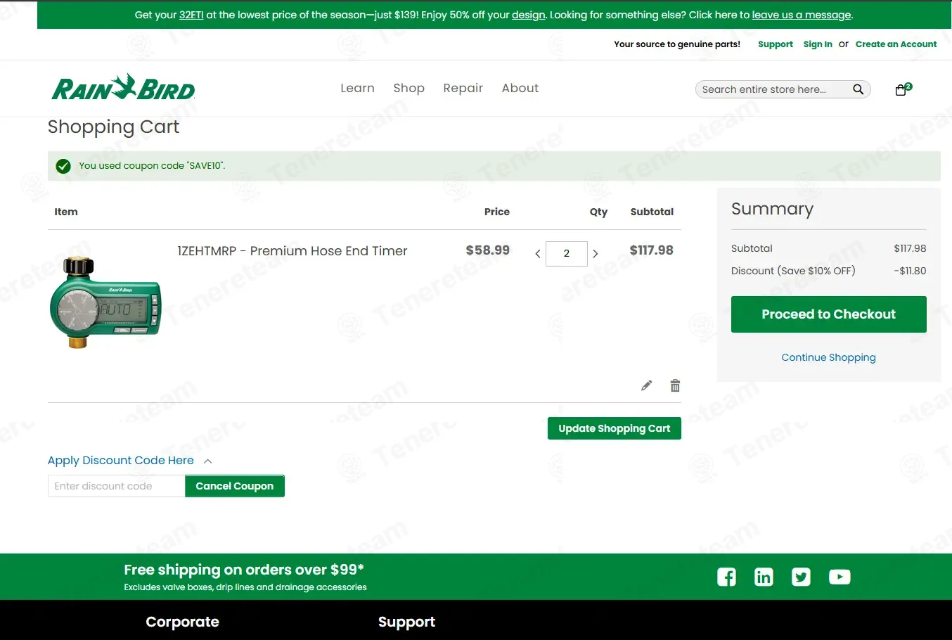 Rain Bird coupon code: 10% off with SAVE10. Tested and valid as 1 month ago.