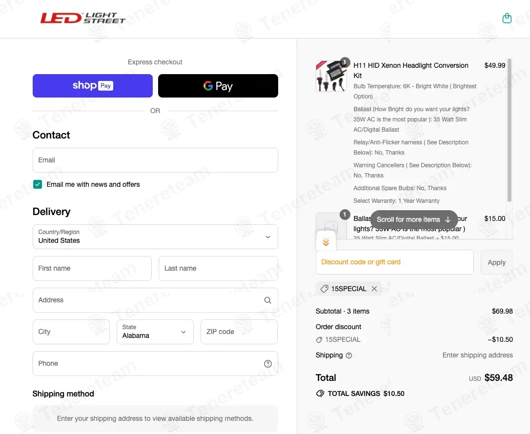 Led Light Street coupon code: 15% off with 15SPECIAL. Tested and valid as 10 months ago.