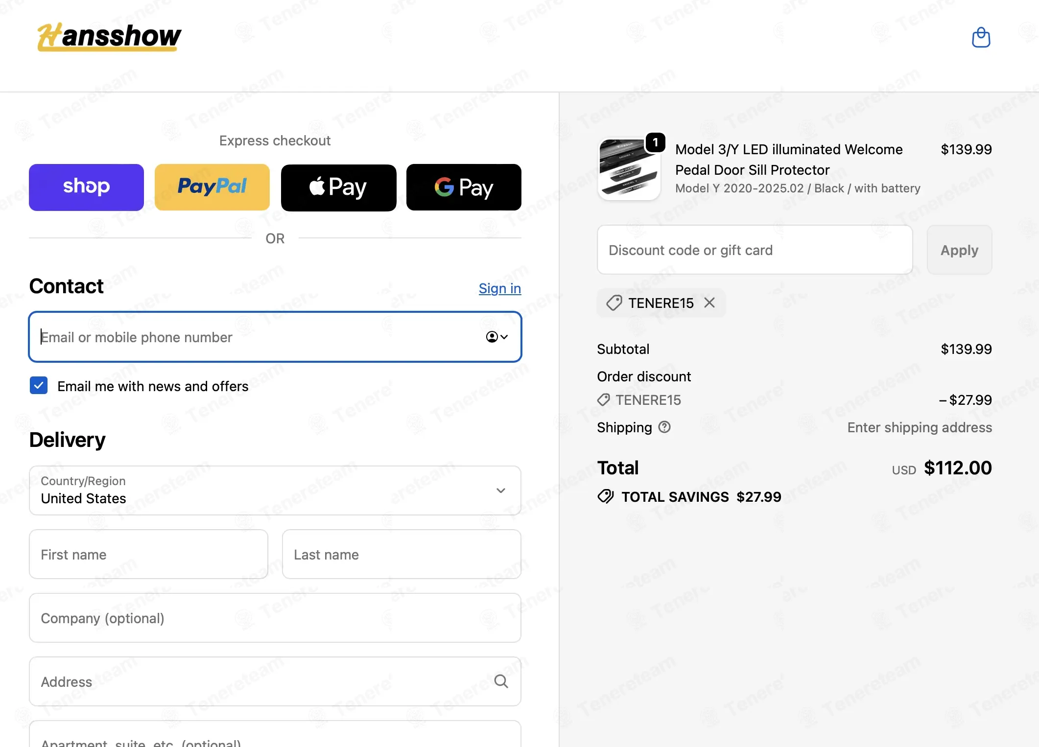 Hansshow Auto Parts coupon code: 20% off with TENERE15. Tested and valid as 1 week ago.