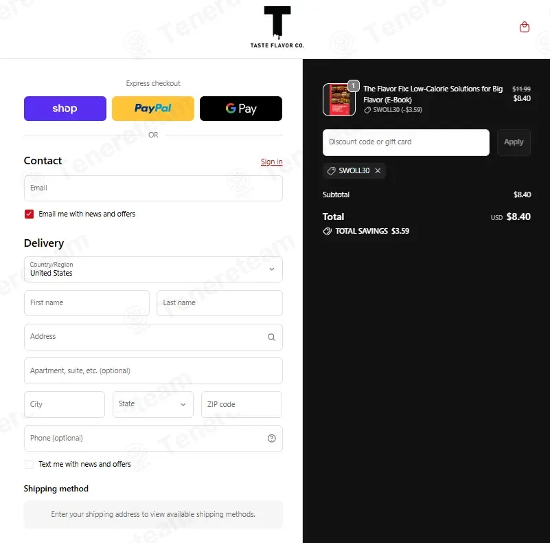 Taste Flavor Co coupon code: 30% off with SWOLL30. Tested and valid as 1 month ago.
