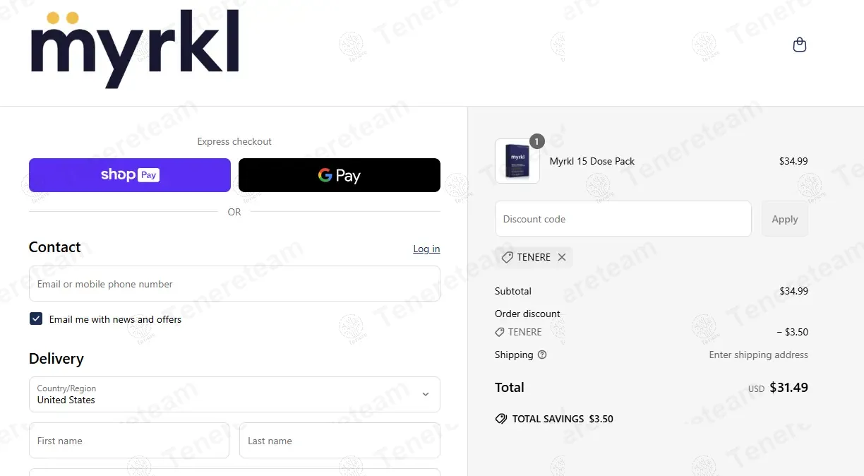 Myrkl US coupon code: 10% off with TENERE. Tested and valid as 1 year ago.
