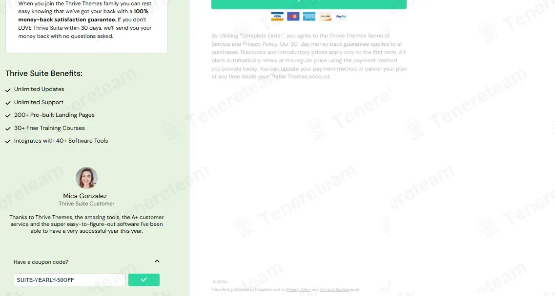Thrive Themes coupon code: 50% off with SUITE-YEARLY-50OFF. Tested and valid as 2 months ago.