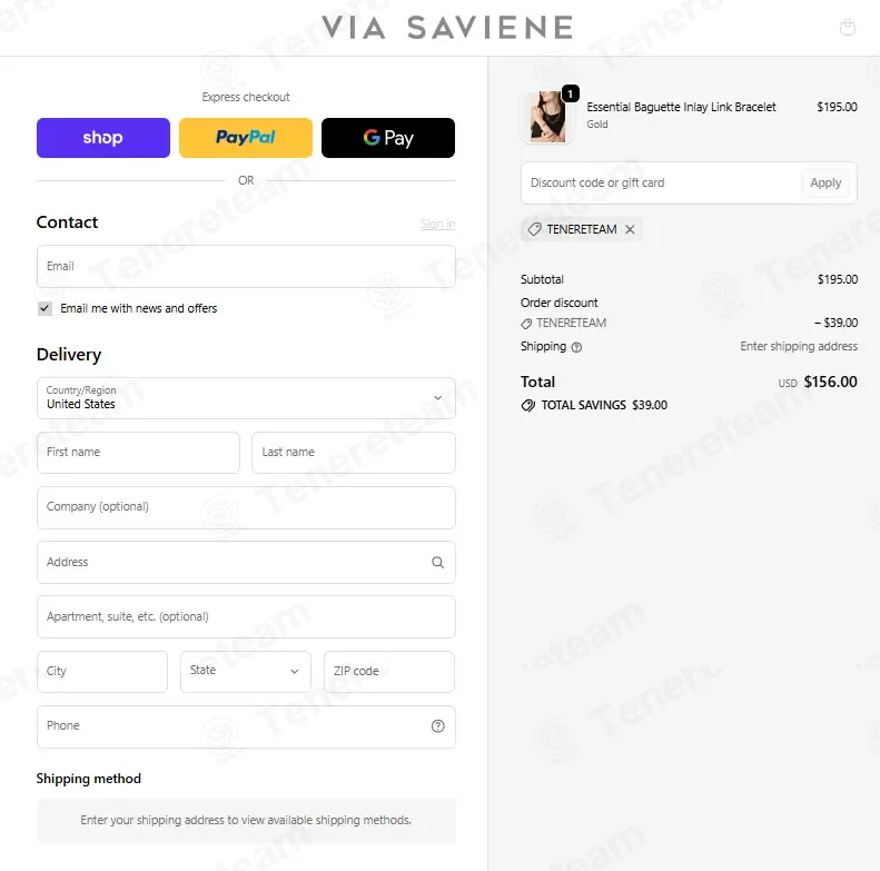 Via Saviene coupon code verified as working at checkout