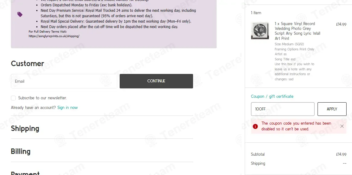 Song Lyric Prints coupon code: 10% off with 10OFF. Tested and valid as 4 months ago.