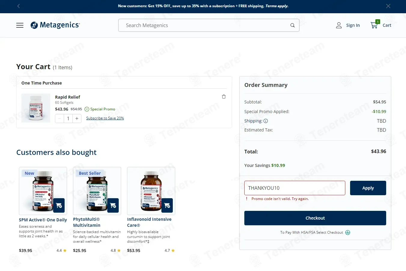 Metagenics coupon code: 10% off with THANKYOU10. Tested and valid as 1 week ago.