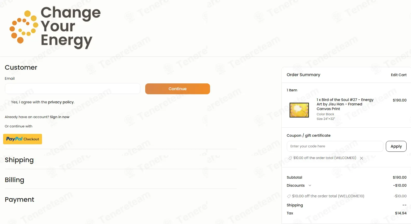 Change Your Energy coupon code: $10 off with WELCOME10. Tested and valid as 1 month ago.