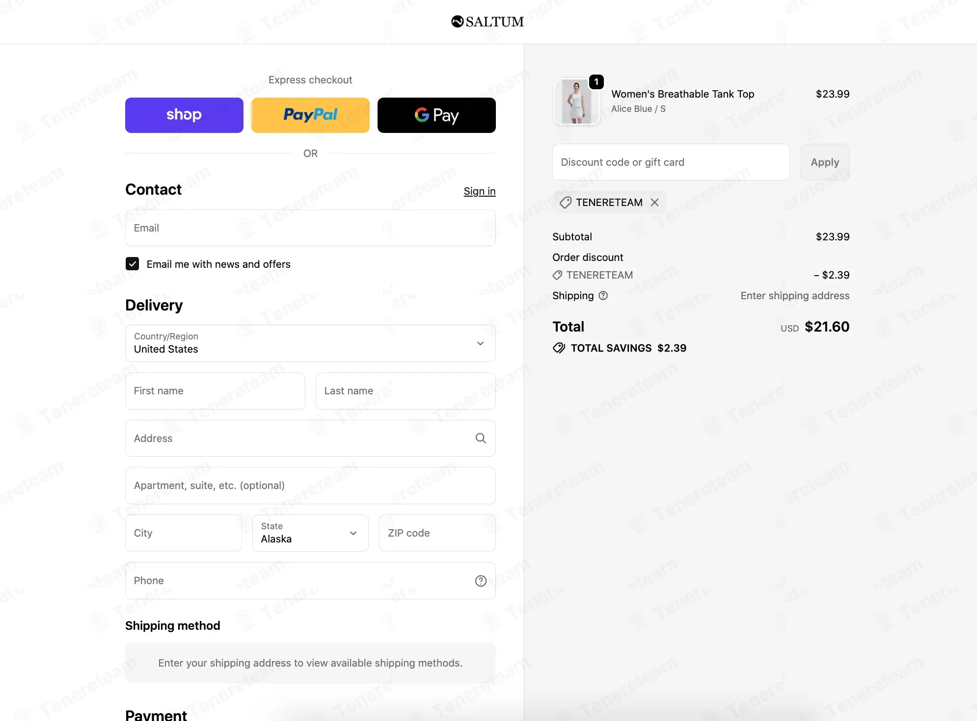 Saltum Sports coupon code: 10% off with TENERETEAM. Tested and valid as 2 weeks ago.