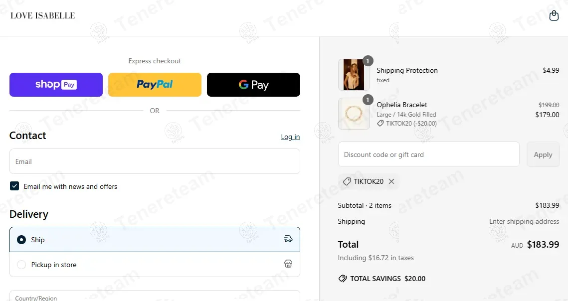 Love Isabelle Jewellery coupon code: $20 off with TIKTOK20. Tested and valid as 1 year ago.