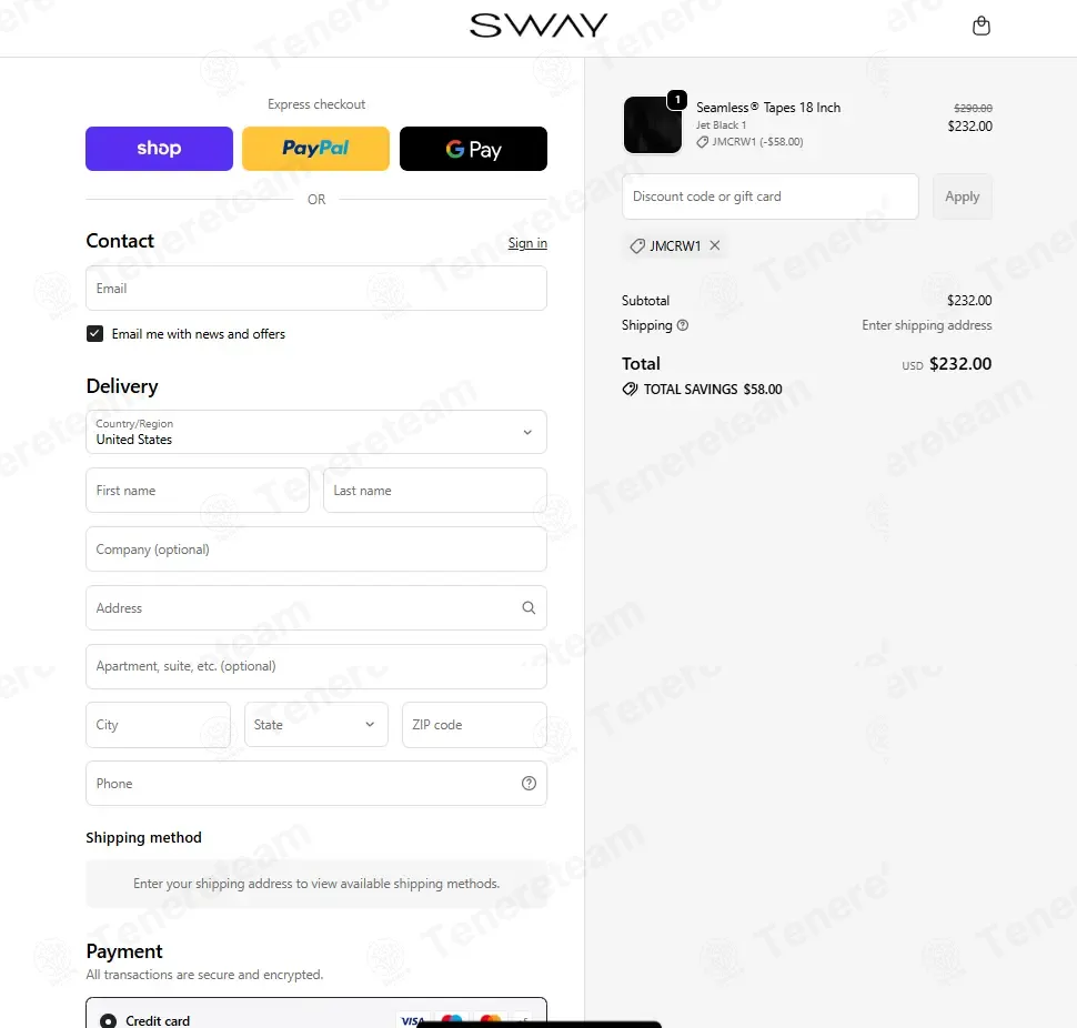 SWAY Hair Extensions coupon code: 20% off with JMCRW1. Tested and valid as 1 week ago.
