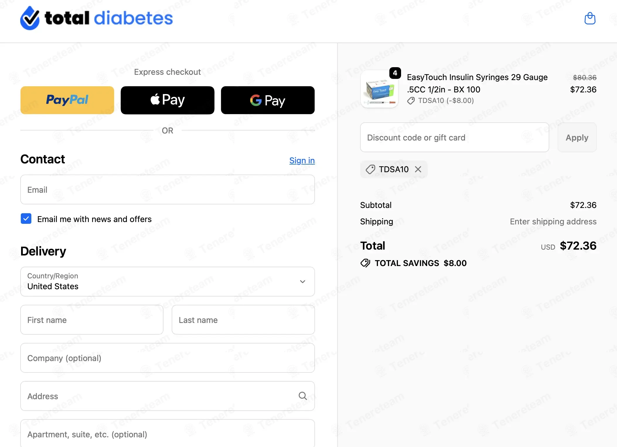 Total Diabetes Supply coupon code: 10% off with TDSA10. Tested and valid as 1 month ago.