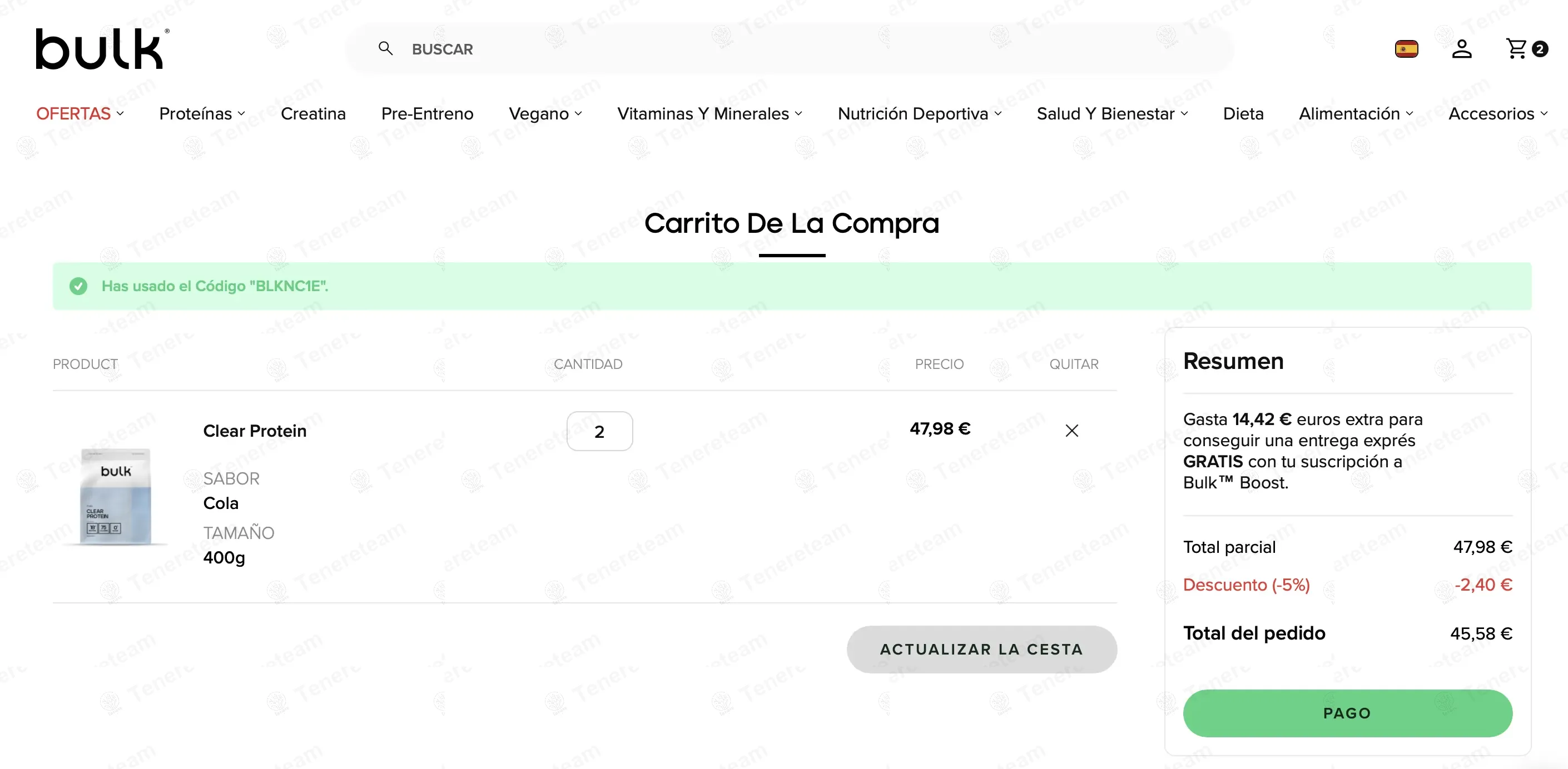 Bulkpowders ES coupon code: 5% off with BLKNC1E. Tested and valid as 9 months ago.