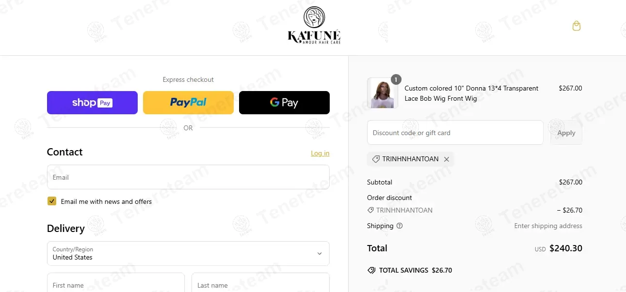Kafune Hair coupon code: 10% off with TRINHNHANTOAN. Tested and valid as 1 year ago.