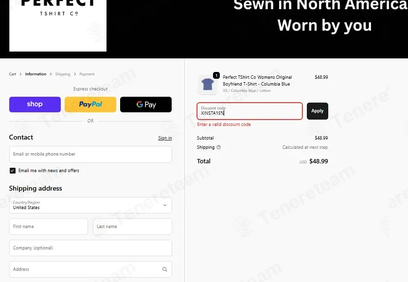 Perfect TShirt Co coupon code: 15% off with XINSTA15%. Tested and valid as 4 months ago.