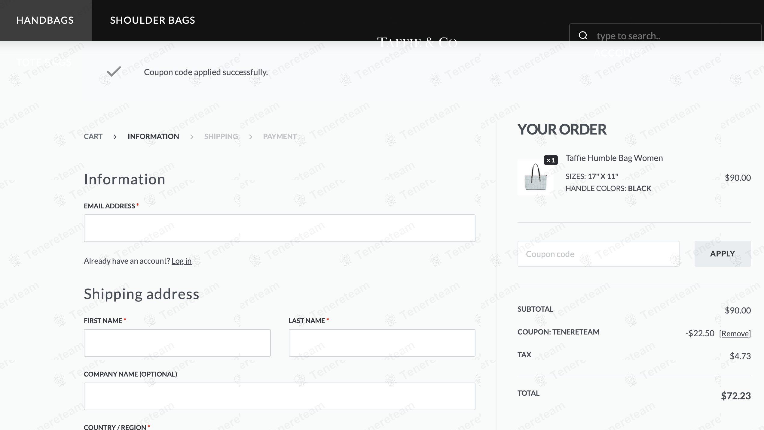 Taffie Co coupon code: 25% off with TENERETEAM. Tested and valid as 1 year ago.