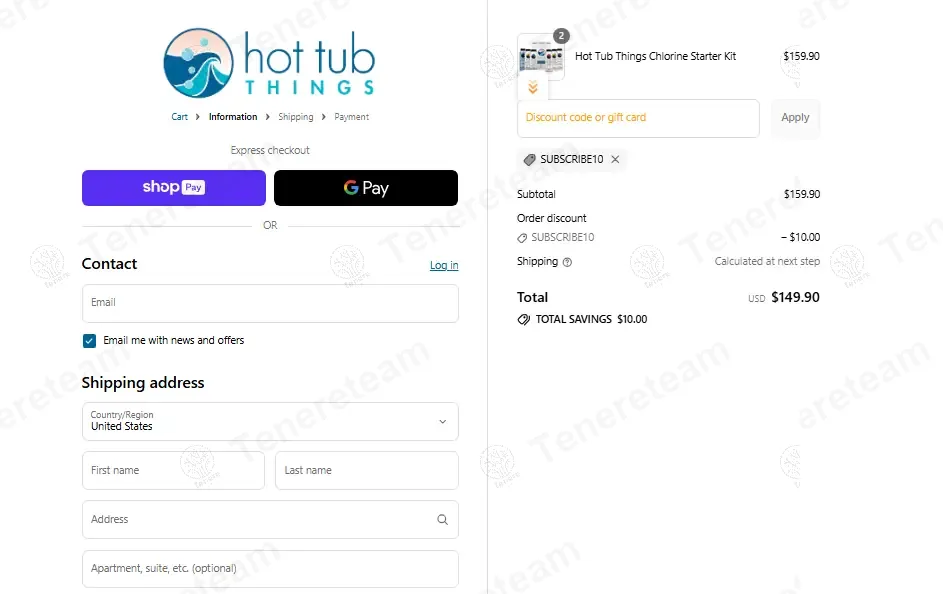 Hot Tub Things coupon code: $10 off with SUBSCRIBE10. Tested and valid as 8 months ago.