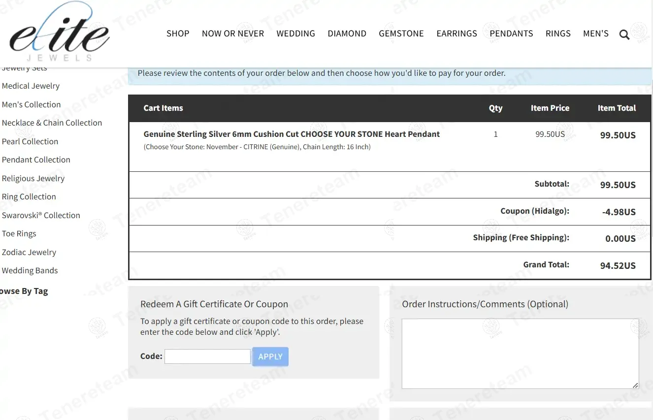 Elite Jewels coupon code: 5% off with HIDALGO. Tested and valid as 1 year ago.