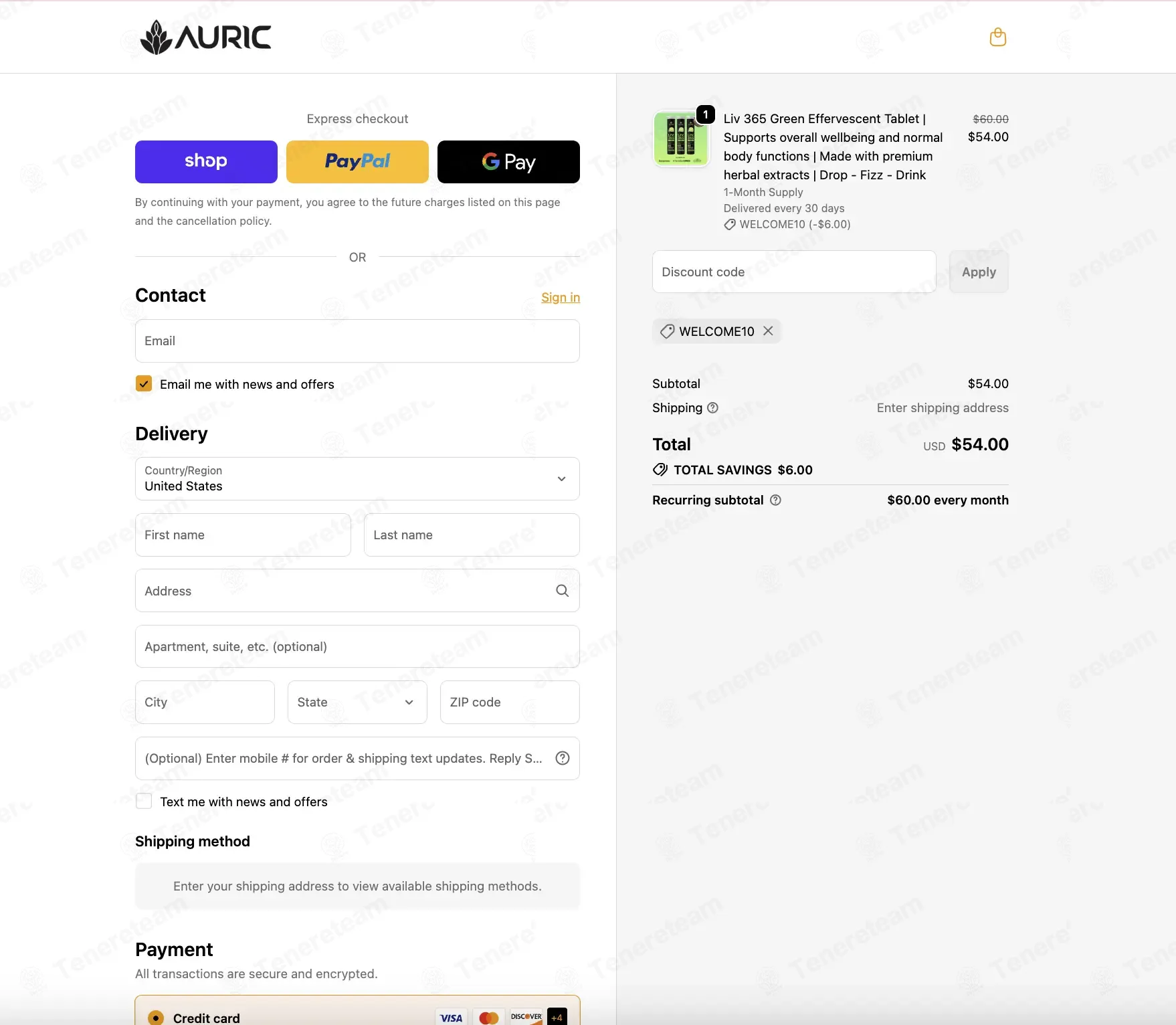 The Auric coupon code: 10% off with WELCOME10. Tested and valid as 3 days ago.