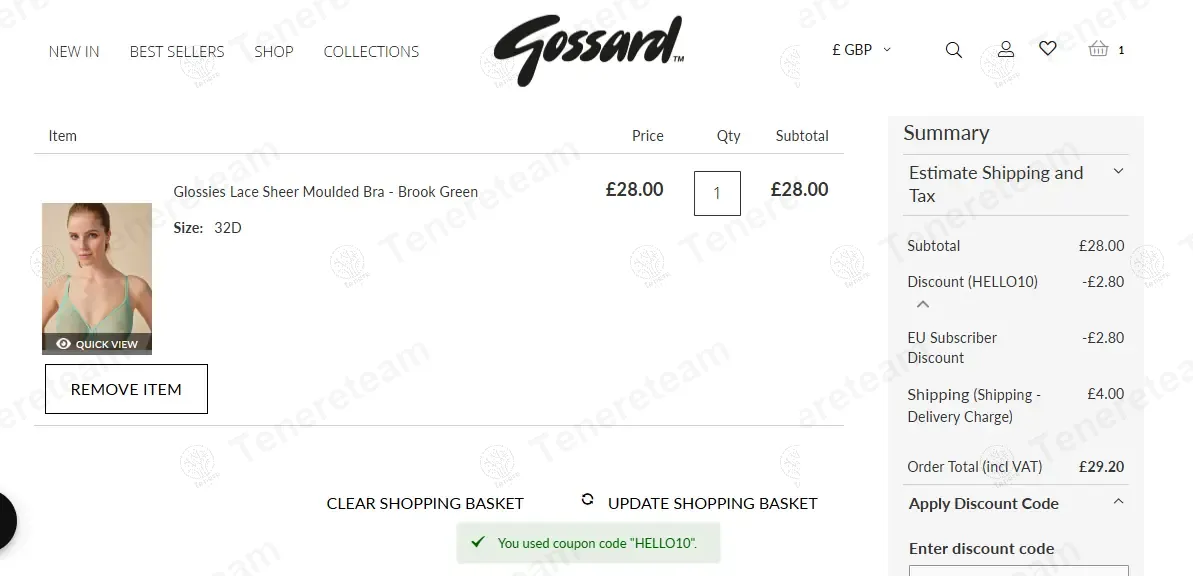 Gossard.com coupon code re-checked and confirmed working at checkout