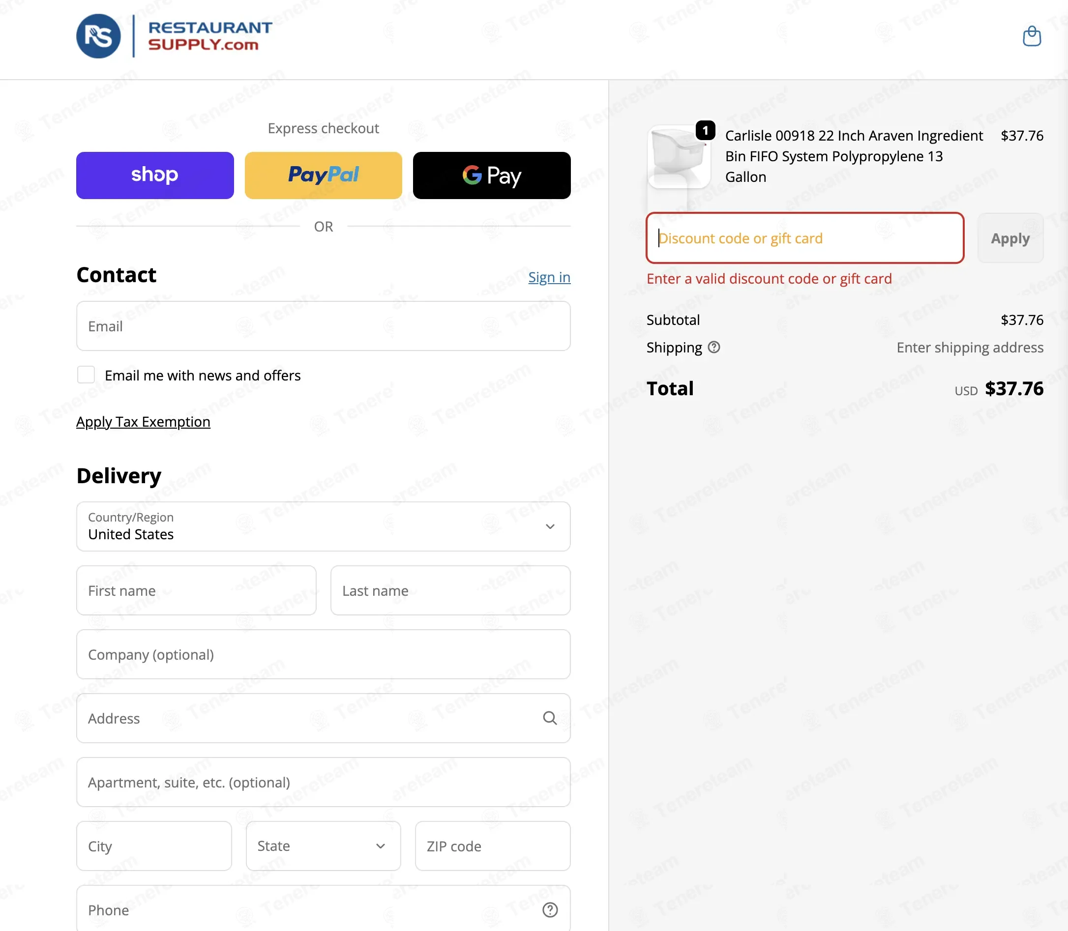 Restaurantsupply coupon code: 10% off with 6JDOLEJMIS. Tested and valid as 3 months ago.