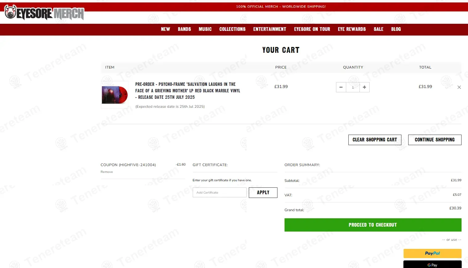 Eyesore Merch coupon code: 5% off with HIGHFIVE-241004. Tested and valid as 1 year ago.