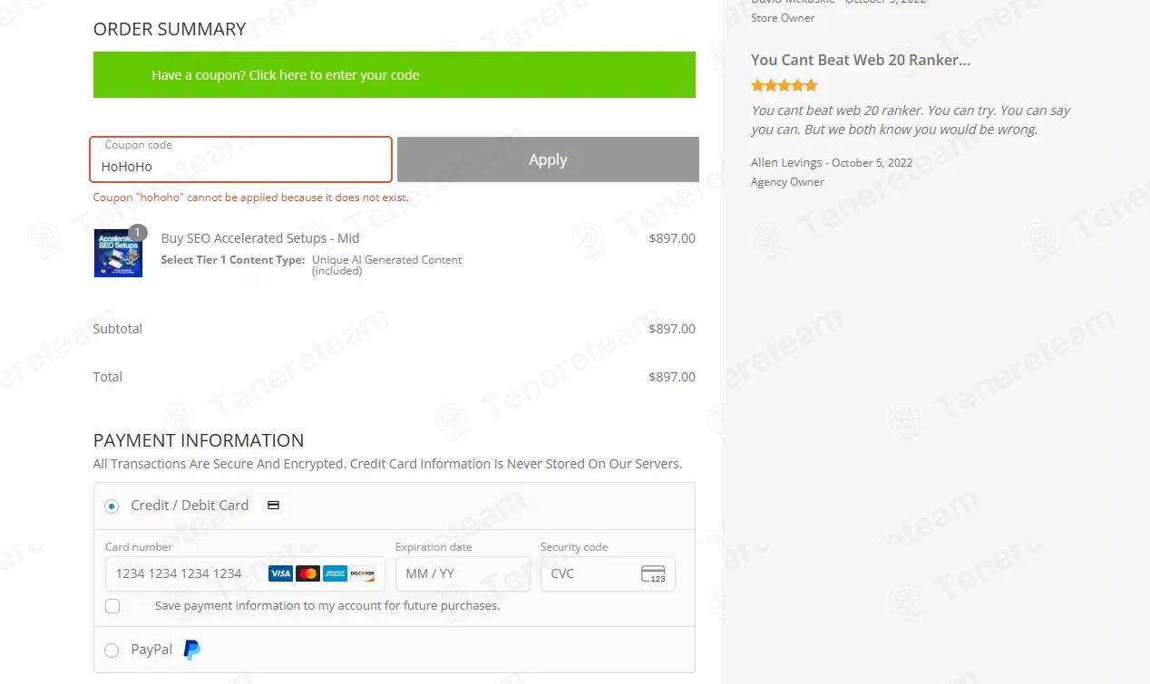 Web20Ranker coupon code: 15% off with HoHoHo. Tested and valid as 3 weeks ago.