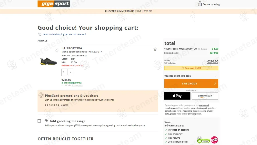 Gigasport coupon code: €5 off with KOEGS-JUST4YOU. Tested and valid as 1 year ago.