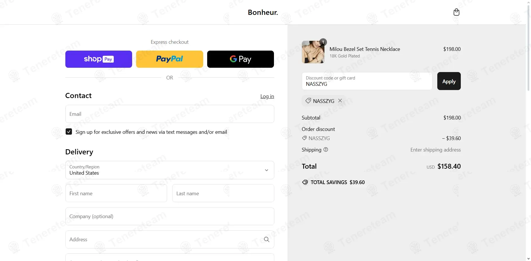 Bonheur Jewelry coupon code: 20% off with NASSZYG. Tested and valid as 1 year ago.