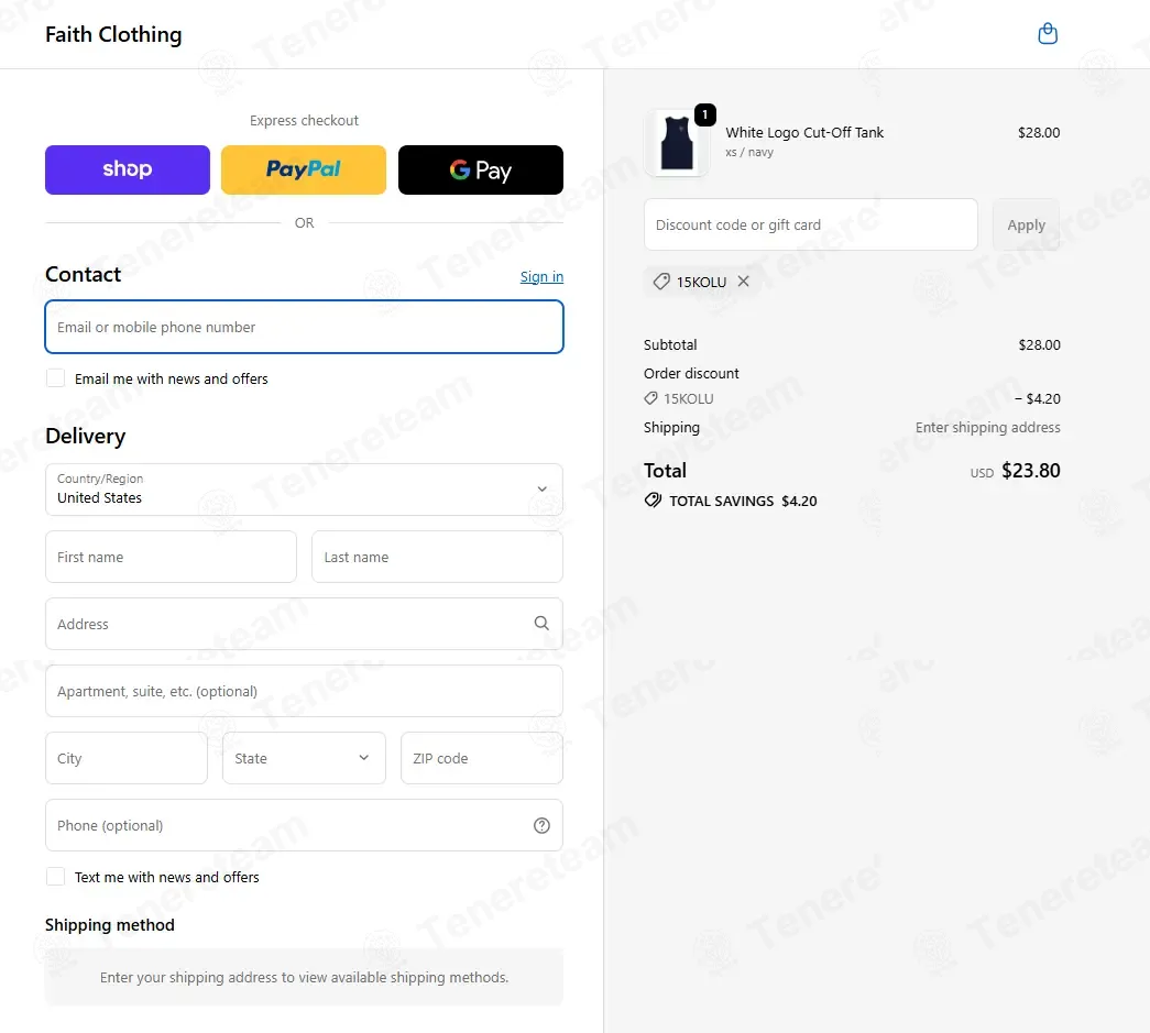 Faith Clothing coupon code: 15% off with 15KOLU. Tested and valid as 1 month ago.