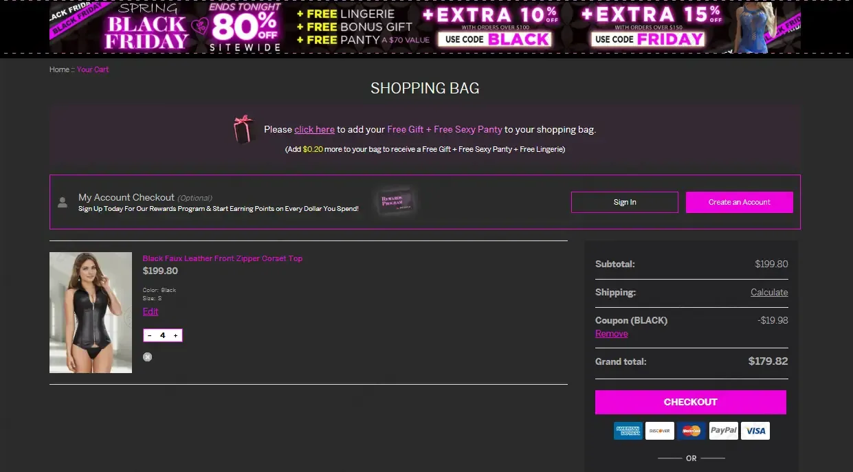 Spicy Lingerie coupon code: 10% off with BLACK. Tested and valid as 1 year ago.