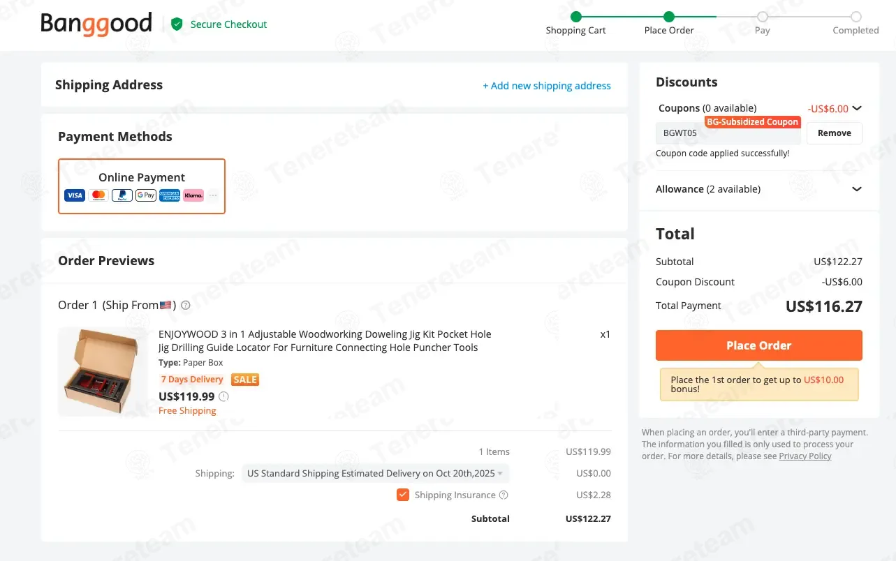 BangGood coupon code: 5% off with BGWT05. Tested and valid as 8 months ago.