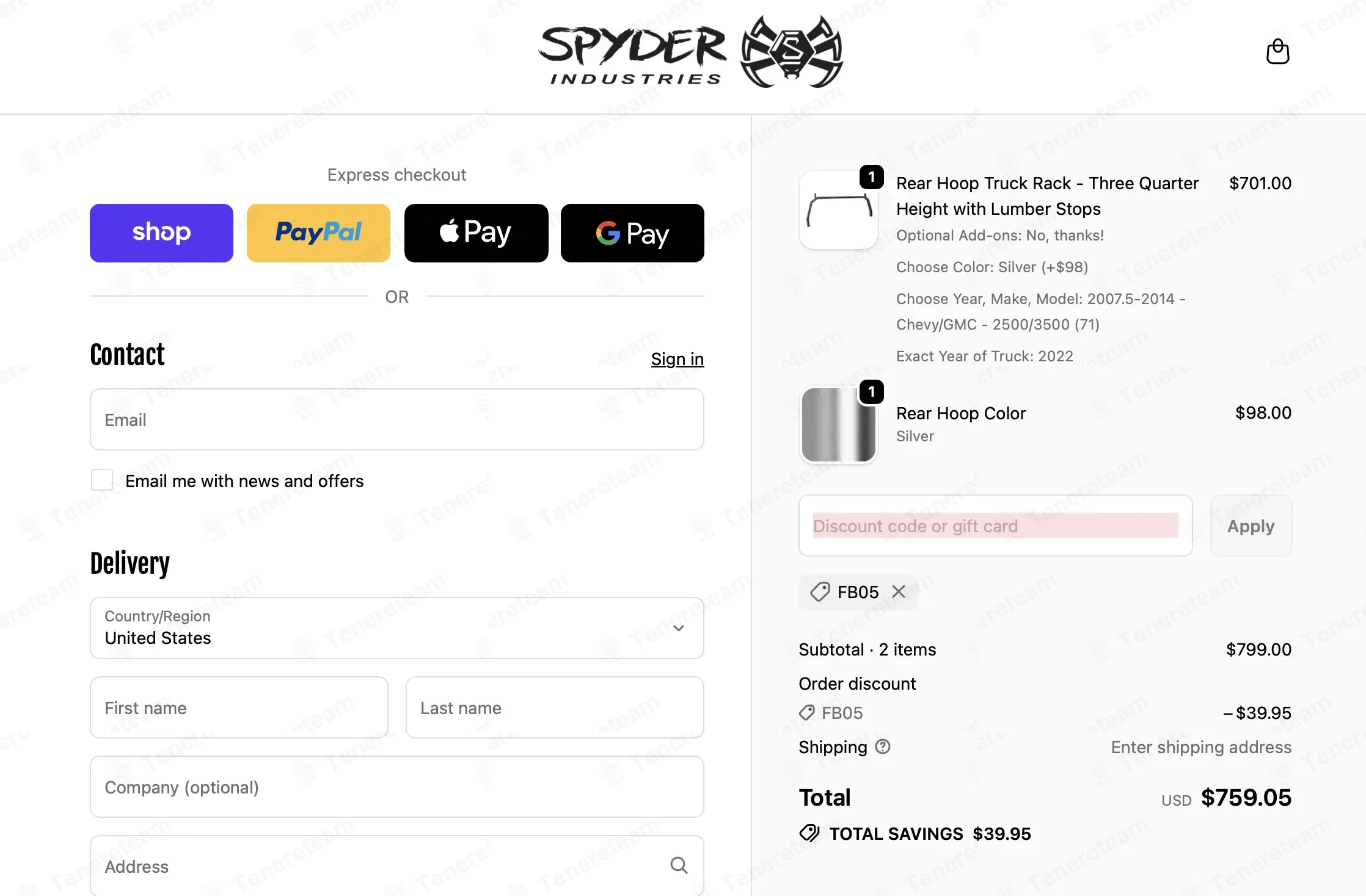 Spyder Industries coupon code: 5% off with FB05. Tested and valid as 7 months ago.