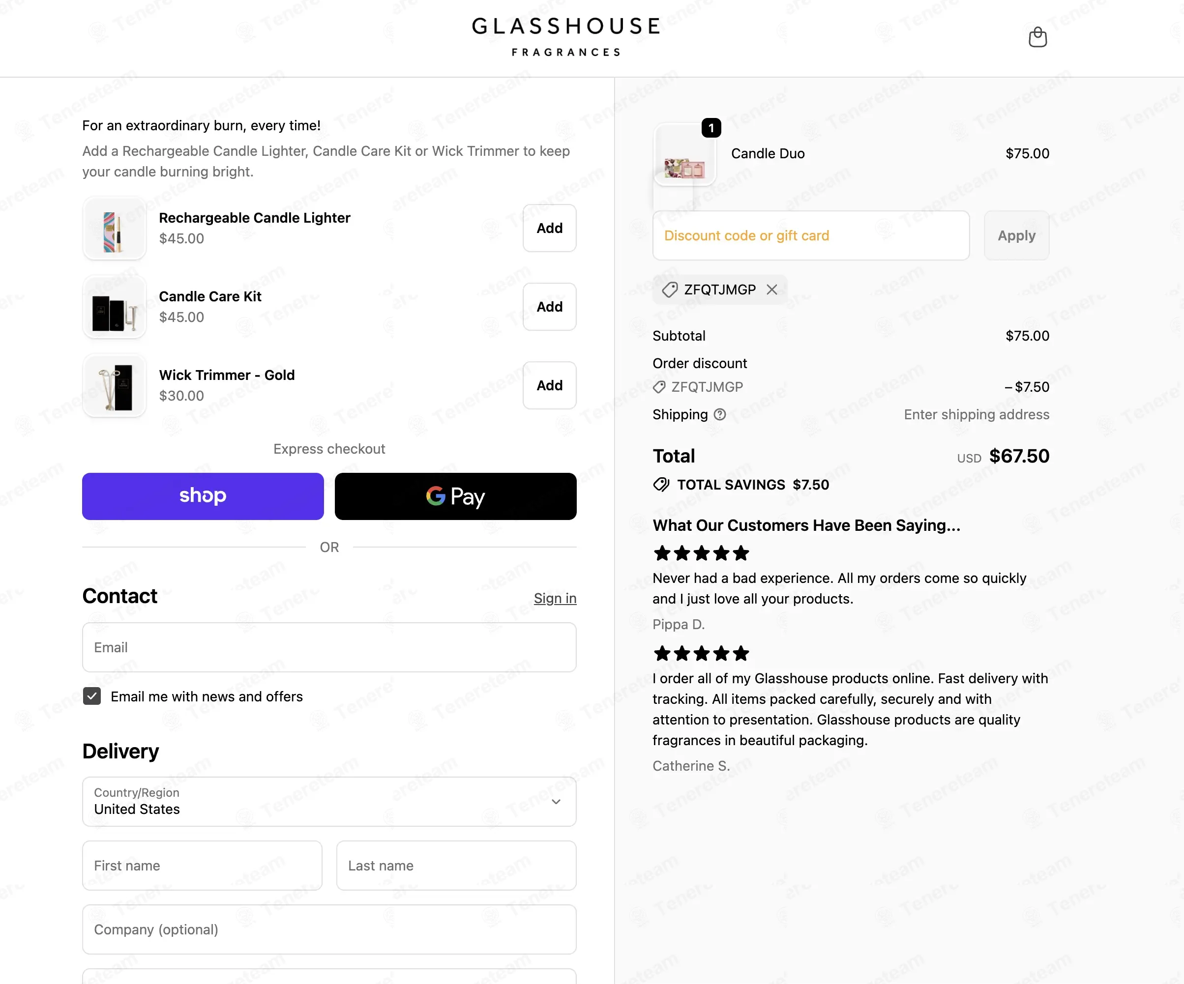Glasshouse Fragrances US coupon code: 10% off with ZFQTJMGP. Tested and valid as 2 months ago.
