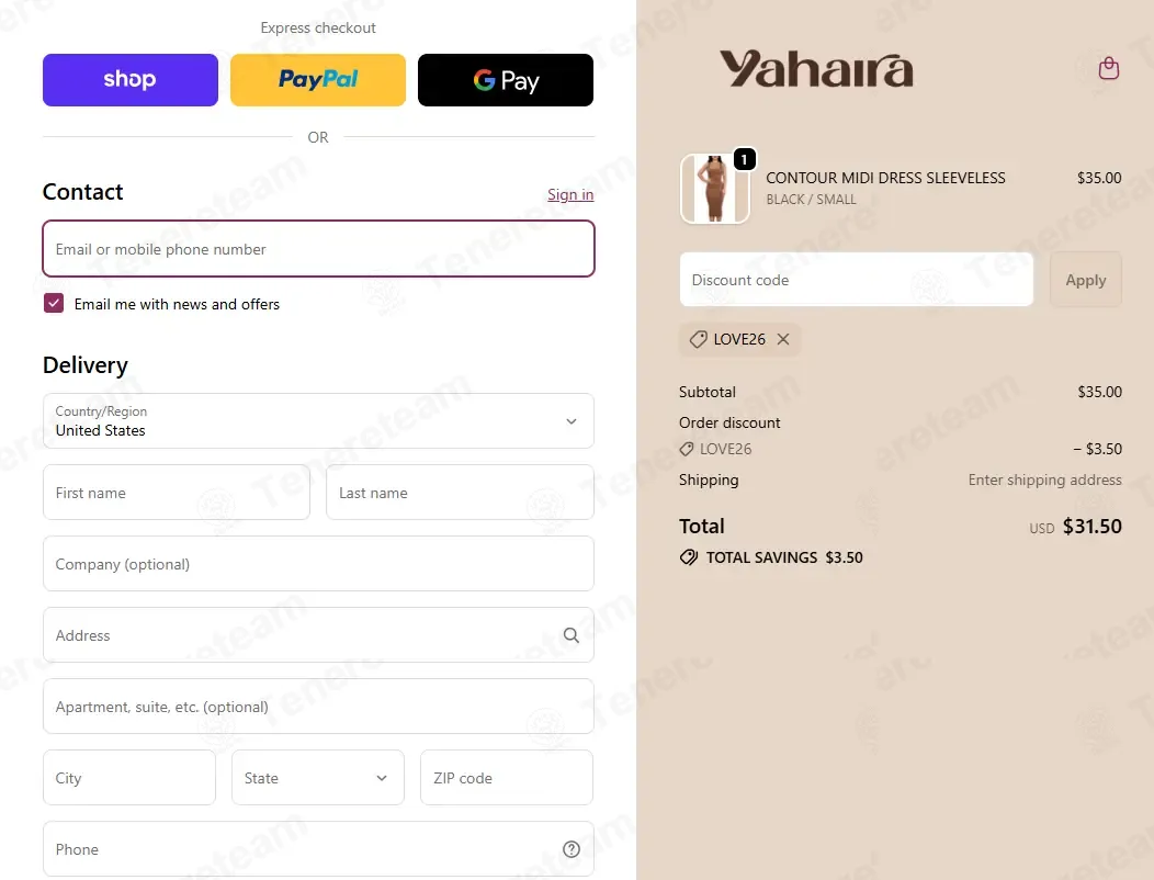 Yahaira coupon code: 10% off with LOVE26. Tested and valid as 4 months ago.