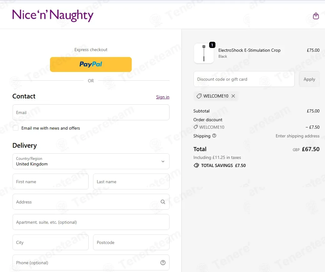 Nice 'n' Naughty coupon code: 10% off with WELCOME10. Tested and valid as 1 week ago.
