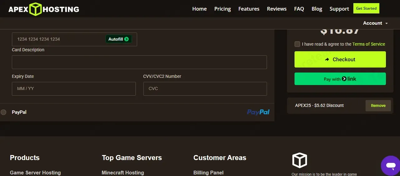 Apex Minecraft Hosting coupon code: 25% off with APEX25. Tested and valid as 1 month ago.