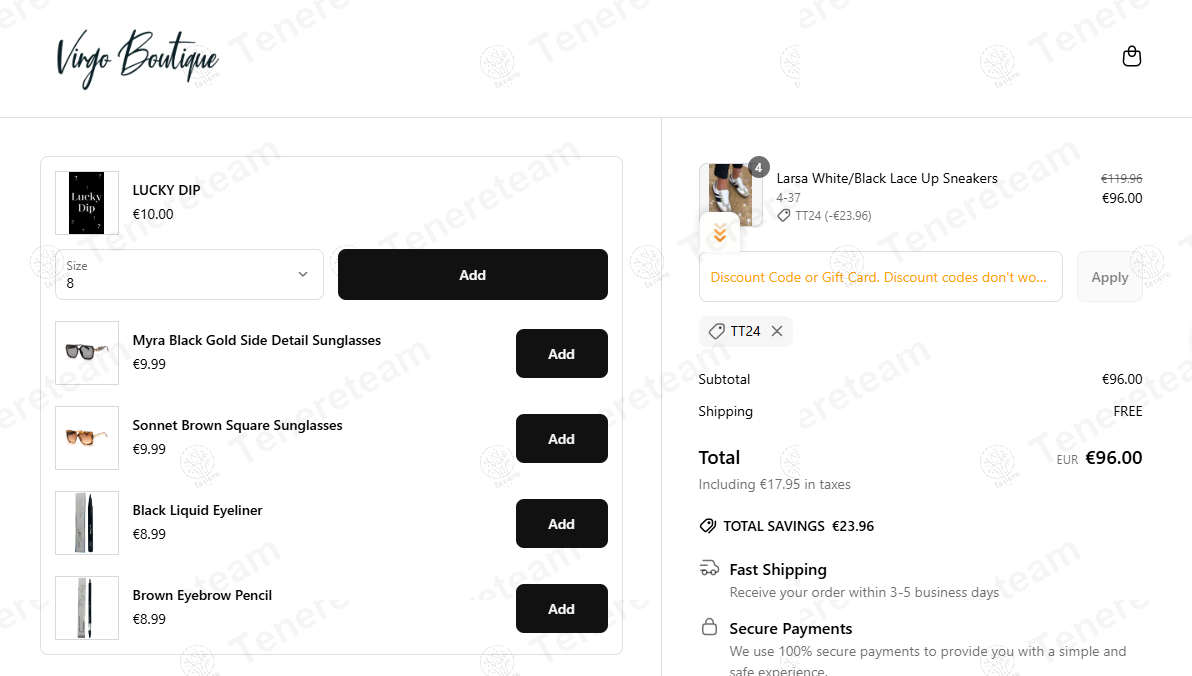 Virgo Boutique coupon code: 20% off with TT24. Tested and valid as 9 months ago.