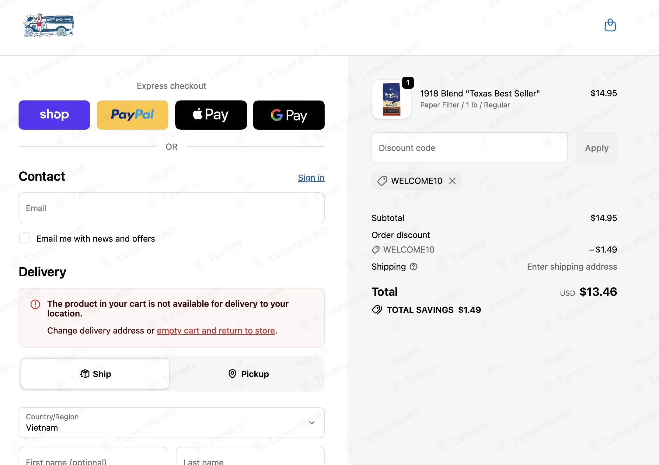 Bright and Early Coffee apply coupon code