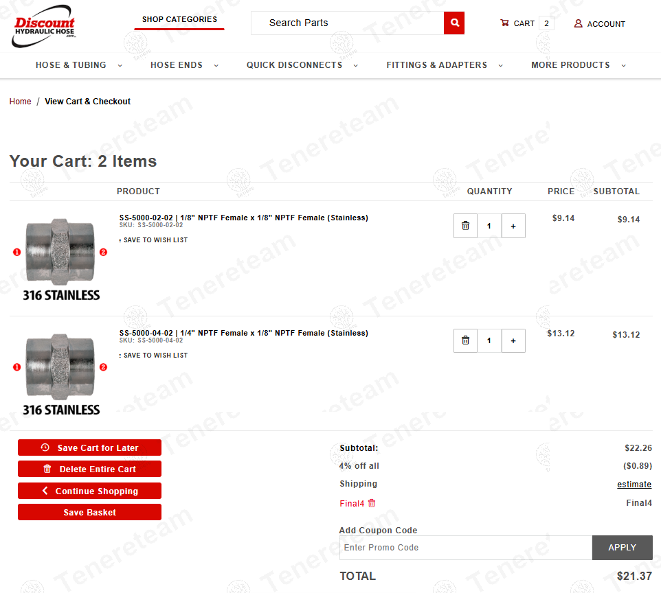 Discount Hydraulic Hose coupon code: 4% off with FINAL4. Tested and valid as 1 year ago.