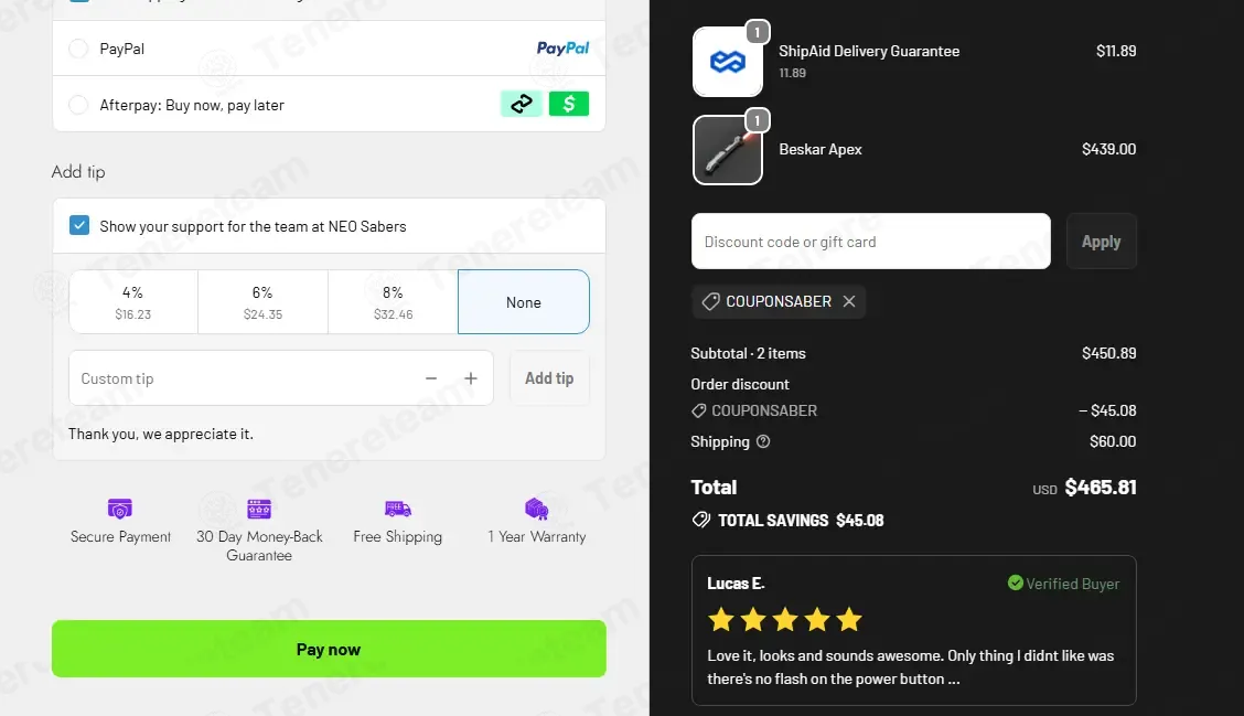 NEO Sabers coupon code: 10% off with COUPONSABER. Tested and valid as 2 months ago.