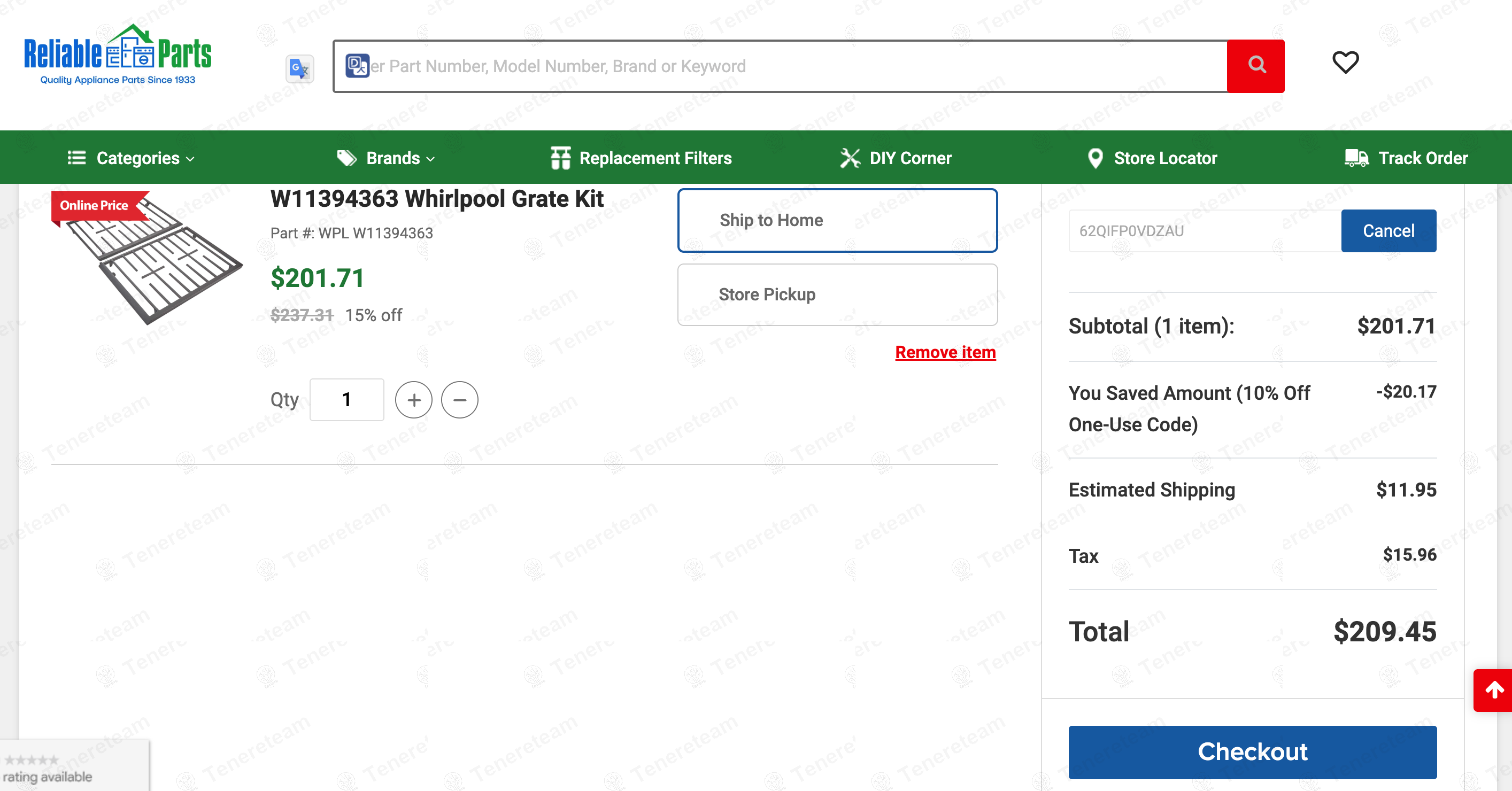 Reliable Parts coupon code: 10% off with 62QIFP0VDZAU. Tested and valid as 11 months ago.