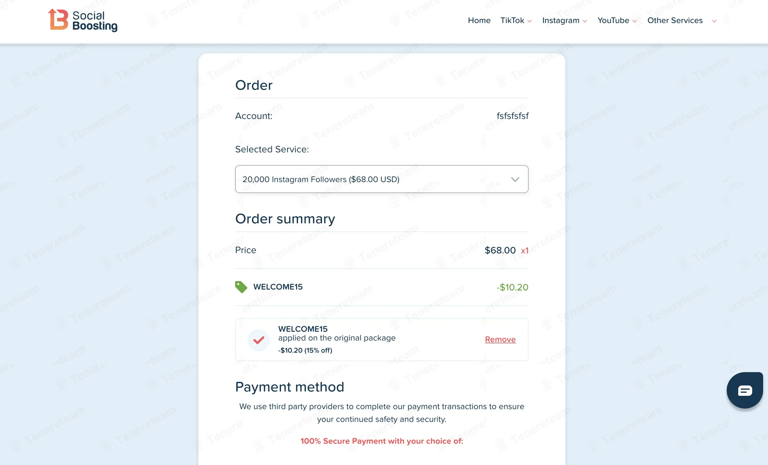 SocialBoosting coupon code: 15% off with WELCOME15. Tested and valid as 2 months ago.