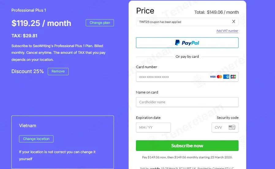 SEO Writing AI coupon code: 25% off with TWT25. Tested and valid as 2 minutes ago.